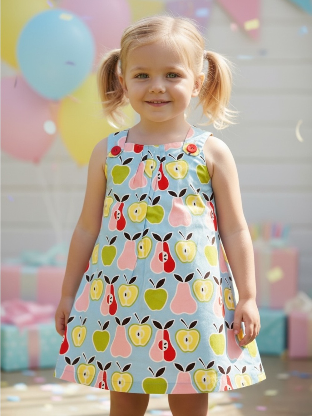 Baby Girl Cotton Summer Dress Pears & Apples Fruit Print 12-24M